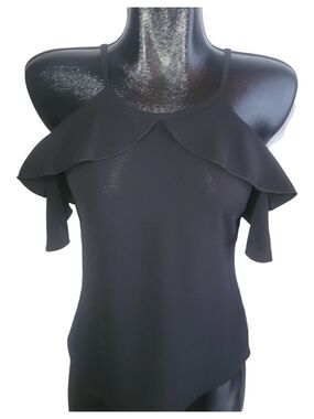 Black Cold-Shoulder Ruffled Short Sleeve Women's Top Size S